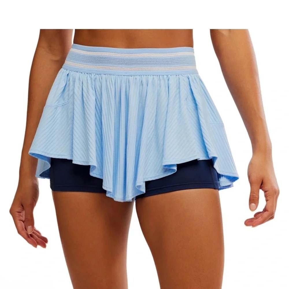 177 FP Movement Free People High Dive Skort Hague Blue Ribbed Skirt (XL, NWT)